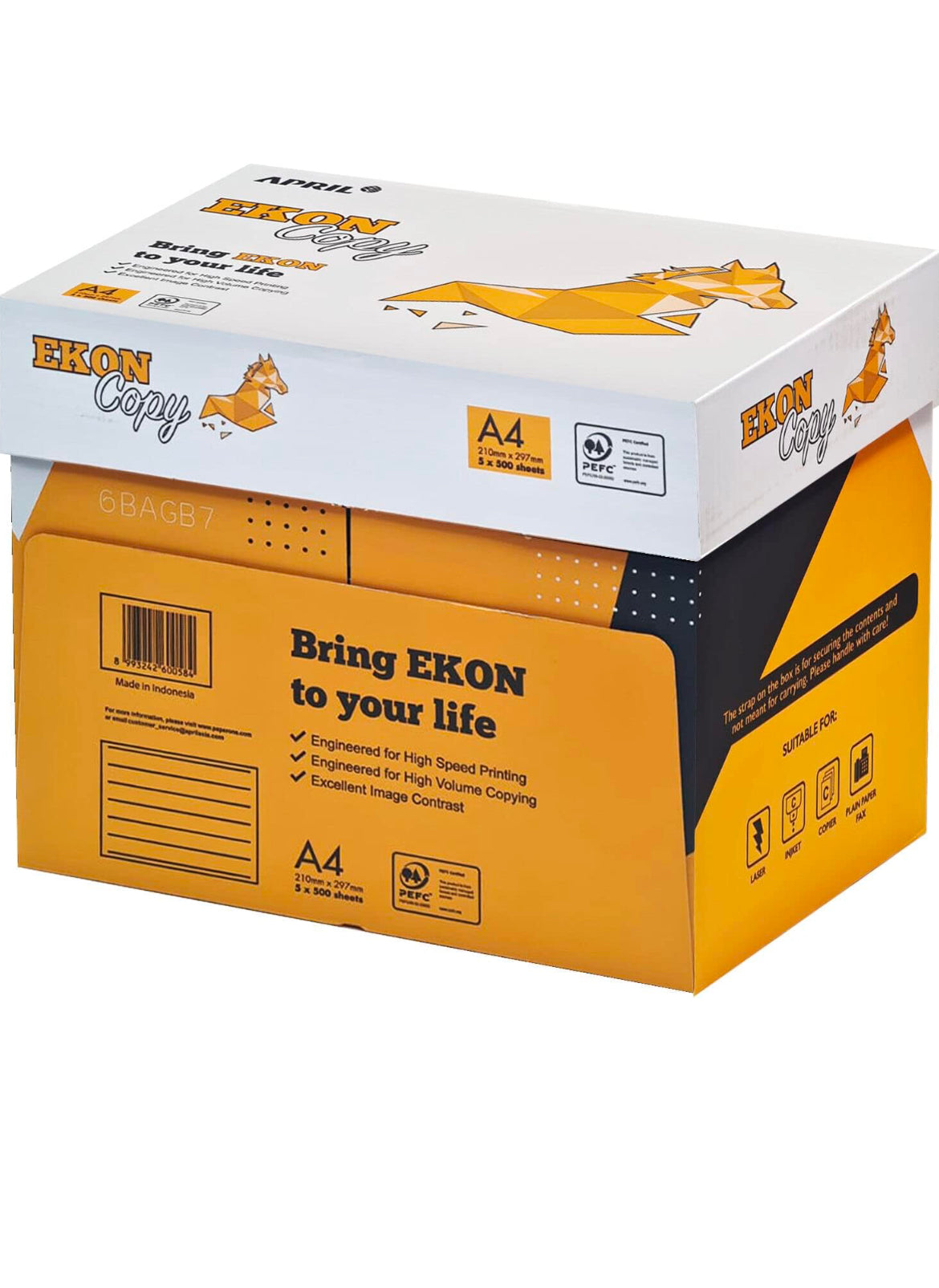 EKON Carta Premium per ufficio, Formato A4, 75 gr, Confezione da 5 risme da 500 Fogli