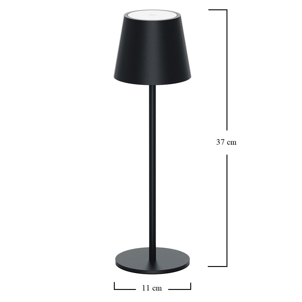 Lampada touch senza Fili con luce a LED dimmerabile in 3 Tonalità di Bianco - Misura 11x11x37cm - Colore Lampada Nera